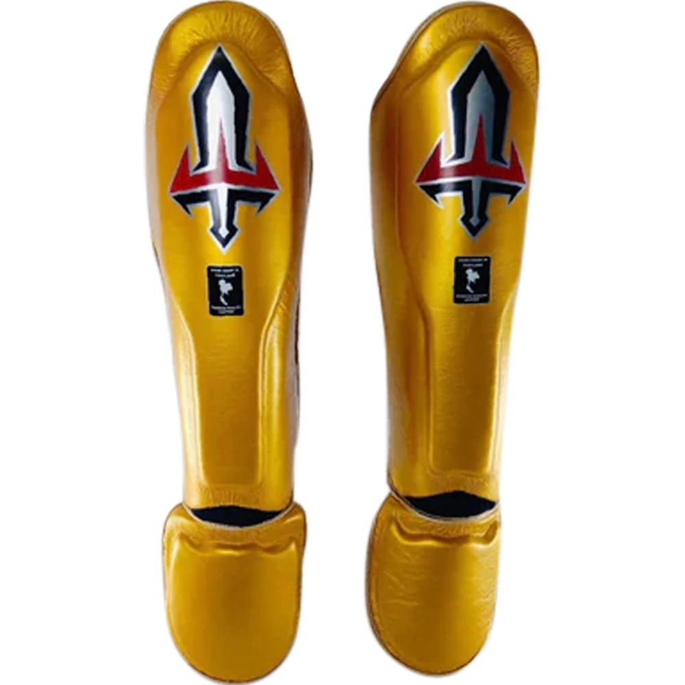 Arwut Fight Gear Gold Leather Shin Guards 2 Arwut Fight Gear Gold Leather Shin Guards - Image 2