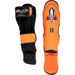 Arwut Fight Gear Orange Leather Shin Guards -Boxing Promotions Store 4AWSG3GL OG c 2