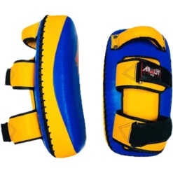 Arwut Fight Gear Protector Blue/Yellow Thai Kick Pads -Boxing Promotions Store 6AWKP4MCF BL YL 2
