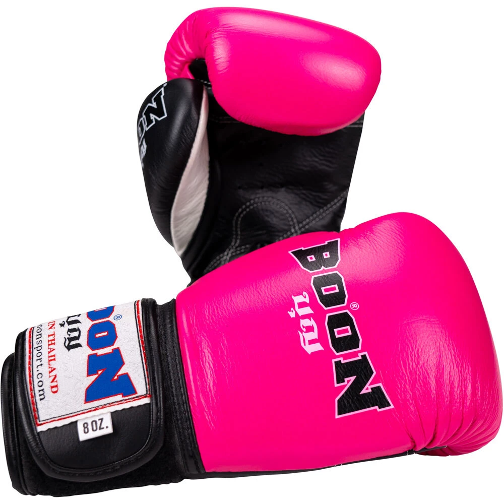 Boon Compact Pink Black Womens Velcro Muay Thai Gloves 2 Boon Compact Pink Black Womens Velcro Muay Thai Gloves - Image 2