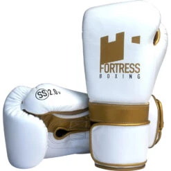 Fortress Boxing SS2.0 White/Gold Training/Sparring Velcro Gloves