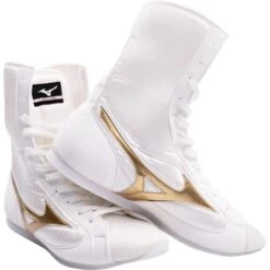 Mizuno White/Gold Mid-Cut Boxing Boots -Boxing Promotions Store MIZ MIDWHTG c 2