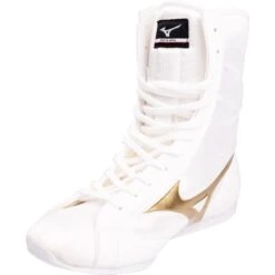 Mizuno White/Gold Mid-Cut Boxing Boots -Boxing Promotions Store MIZ MIDWHTG c 6