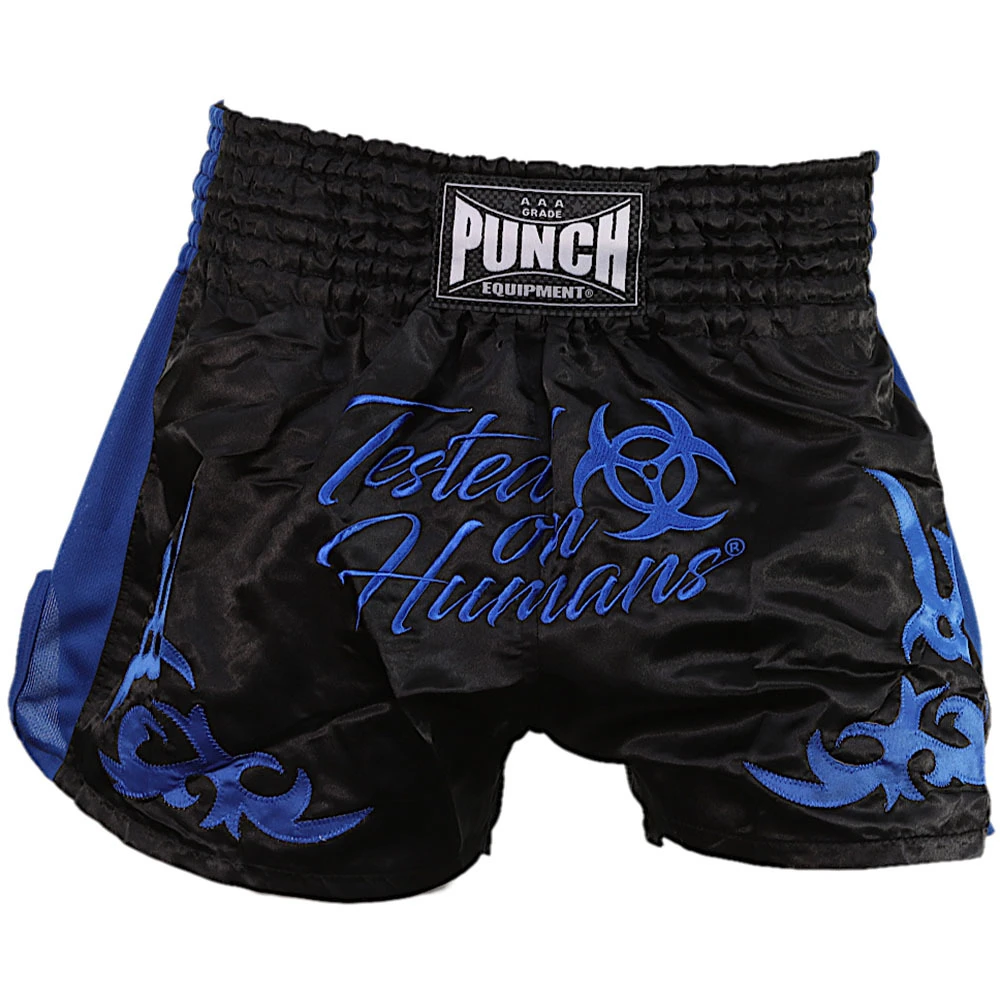 Punch Tested On Humans Black/Blue Muay Thai Shorts 2 Punch Tested On Humans Black/Blue Muay Thai Shorts - Image 2