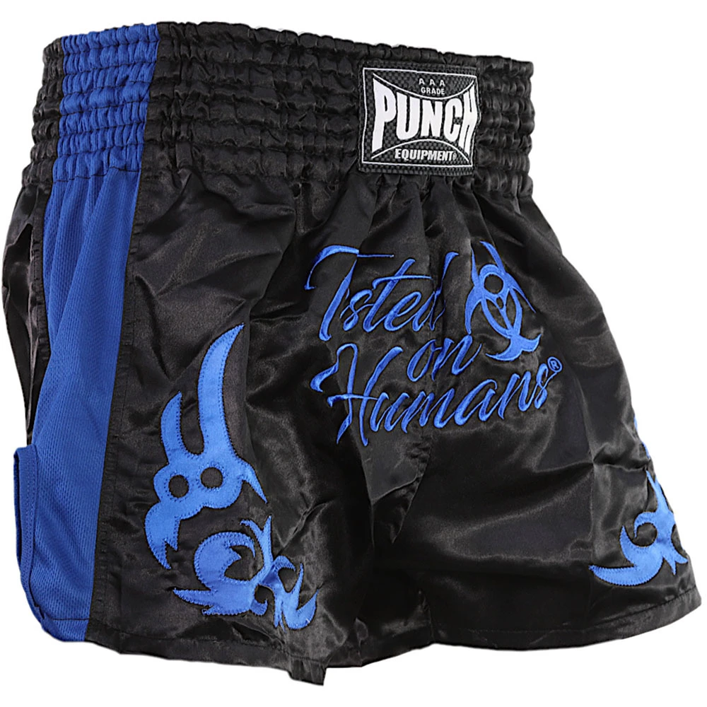 Punch Tested On Humans Black/Blue Muay Thai Shorts 1 Punch Tested On Humans Black/Blue Muay Thai Shorts