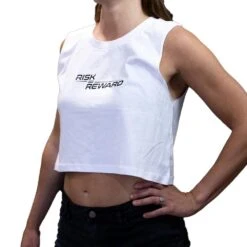Risk Equals Reward Ladies Crop White Singlet -Boxing Promotions Store RRCROPWHT c 1