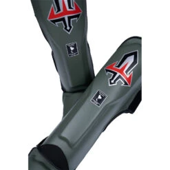 Arwut Fight Gear Army Green Leather Shin Guards -Boxing Promotions Store SG3 AGR c 4