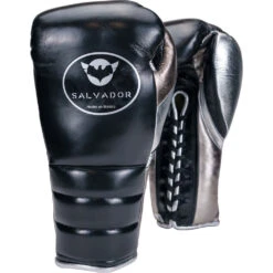 Salvador HF Metallic Black/Silver Steel Lace Up Training Gloves 12 Salvador HF Metallic Black/Silver Steel Lace Up Training Gloves -Boxing Promotions Store SHF LC BSS c 2