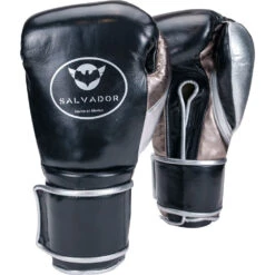 Salvador HF Metallic Black/Silver Steel Velcro Training Gloves -Boxing Promotions Store SHF VEL BSS c 2