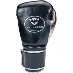 Salvador HF Metallic Black/Silver Steel Velcro Training Gloves -Boxing Promotions Store SHF VEL BSS c 3