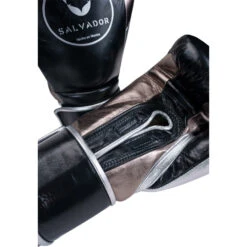 Salvador HF Metallic Black/Silver Steel Velcro Training Gloves -Boxing Promotions Store SHF VEL BSS c 8