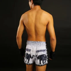 Tuff War Elephant White Retro Muay Thai Shorts -Boxing Promotions Store TUF MRS203WHT c 6