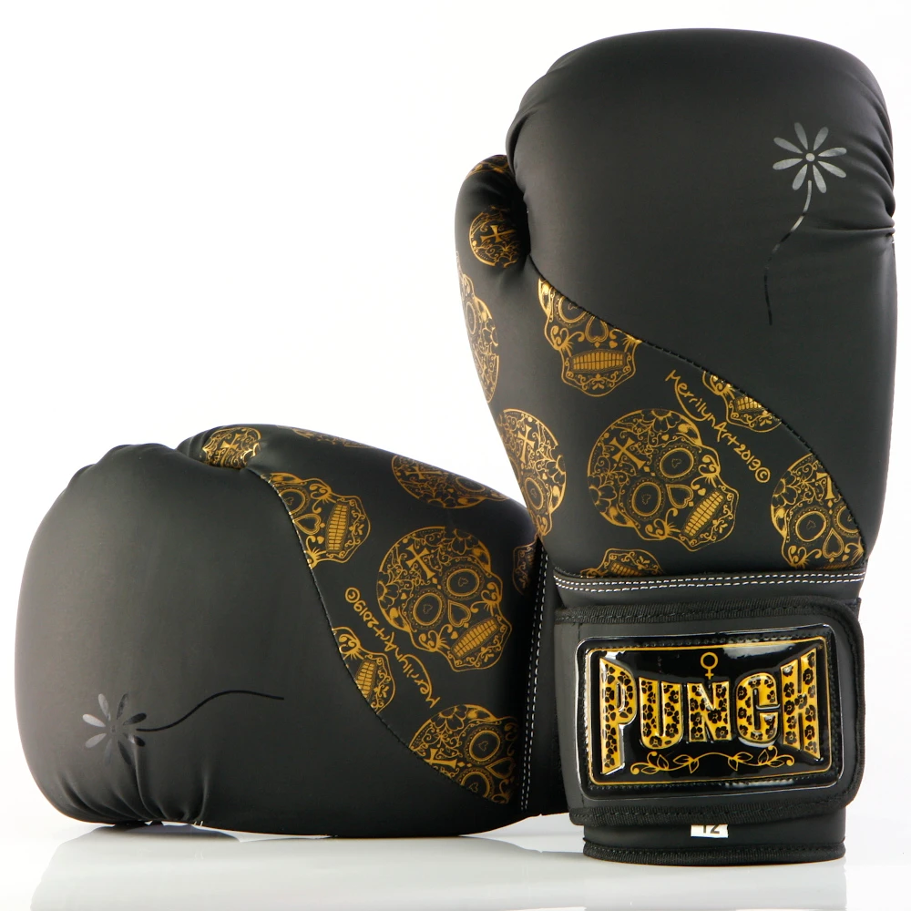 Punch Urban Black/Gold Skulls 12oz Womens Boxing Gloves 2 Punch Urban Black/Gold Skulls 12oz Womens Boxing Gloves - Image 2